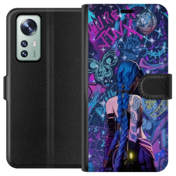 Yhteensopiva Lompakkokotelo Xiaomi 12 Värikäs graffiti-illustrasjon, jossa on sinihiuksinen hahmo urbaanissa neon-tyylissä ja luovaa energiaa