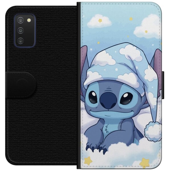 Kompatibelt Lommeboketui til Samsung Galaxy A03s Stitch godnatt skyer sovende søt leggetid skyer kawaii koselig blå figur myk estetisk plakat