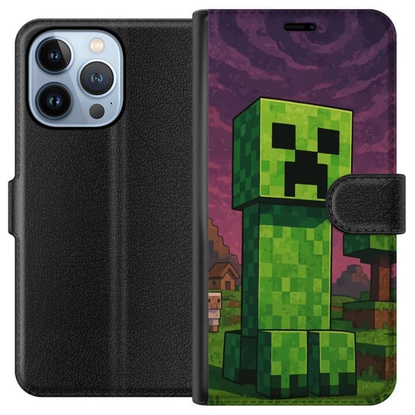 Yhteensopiva Lompakkokotelo Apple iPhone 13 Pro Lohkomainen vihreä hahmo pikselöidyssä fantasiamaailmassa, jossa on puita, taloja ja eläimiä retrospe Yhteensopiva Lompakkokotelo Apple iPhone 13 Pro Lohkomainen vihreä hahmo pikselöidyssä fantasiamaailmassa, jossa on puita, taloja ja eläimiä retrospe