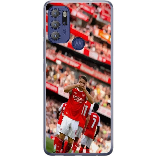 Kompatibel Mobilcover til Motorola Moto G60S Arsenal-illustration – Martin Ødegaard i fodboldtrøje, målgestusdesign