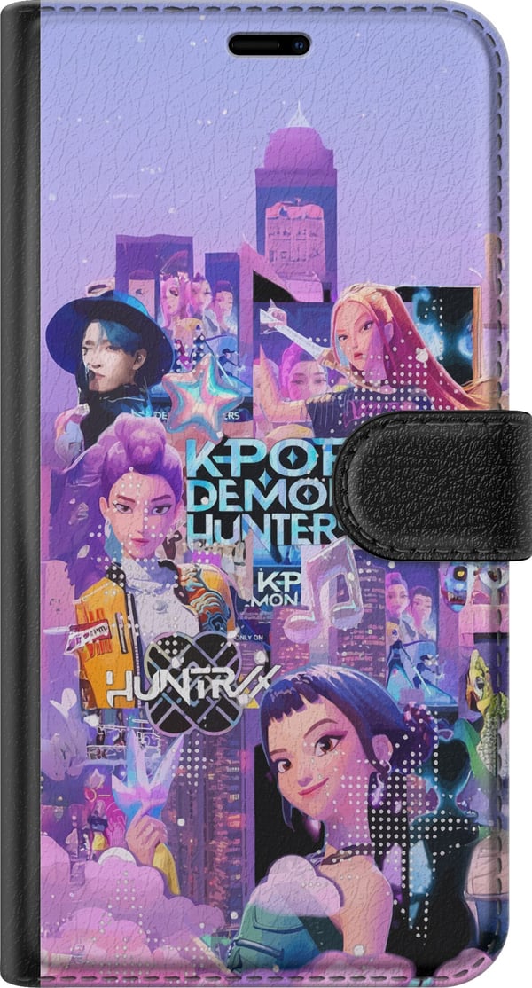 Yhteensopiva Lompakkokotelo Samsung Galaxy S21+ 5G KPop Demon Hunters -syntymäpäiväaihe, jossa KPop-hahmot ovat neonvaloissa ja värikkäässä juhlateem