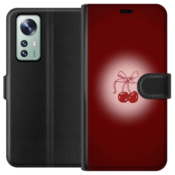 Yhteensopiva Lompakkokotelo Xiaomi 12 Cherry Bow -kirsikkadesign rusettikoristeella romanttisessa retrotyylissä, punainen väri ja vintagehenkisyys
