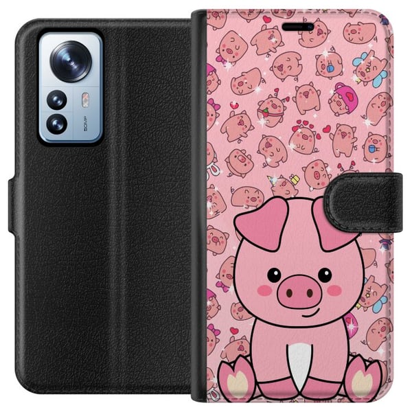 Kompatibelt Plånboksfodral till Xiaomi 12 Pro Kawaii Pig Cute Pink Animal Anime