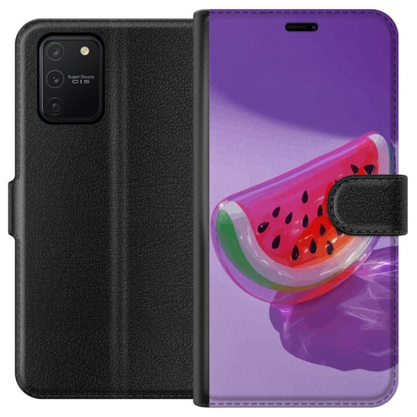 Kompatibelt Lommeboketui til Samsung Galaxy S10 Lite Vannmelon i glassstil mot lilla bakgrunn, frisk sommerlig design med saftig og moderne følelse Kompatibelt Lommeboketui til Samsung Galaxy S10 Lite Vannmelon i glassstil mot lilla bakgrunn, frisk sommerlig design med saftig og moderne følelse