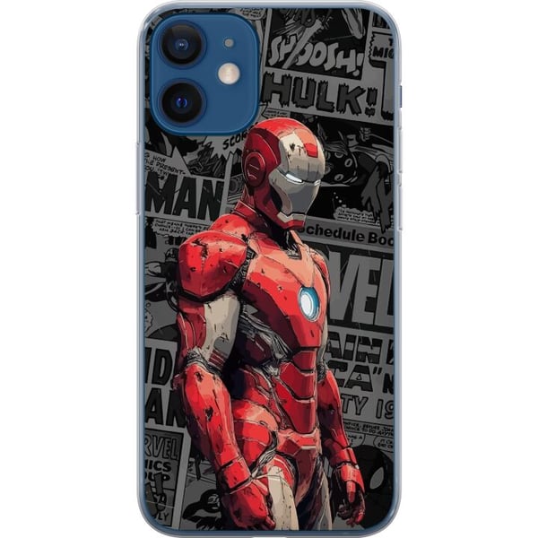 Kompatibelt Mobildeksel til Apple iPhone 12 Iron Man-illustrasjon i rød rustning med tegneseriebakgrunn kraftfullt motiv for filmfans