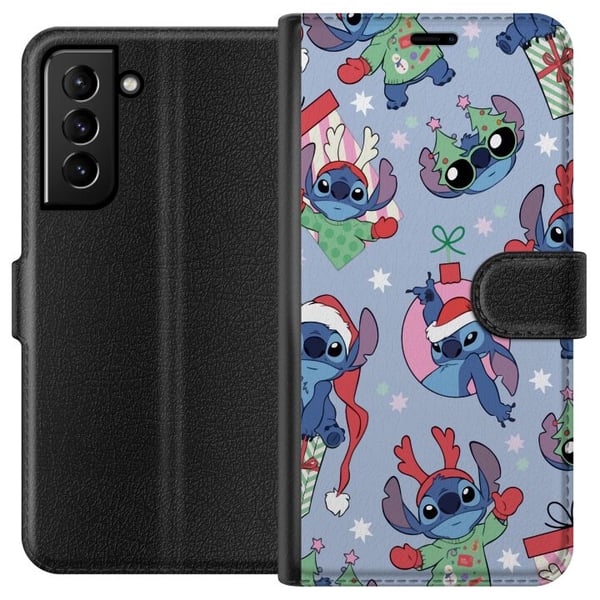 Kompatibelt Lommeboketui til Samsung Galaxy S21+ 5G Disney Stitch-julemønster – søt Stitch-juldesign med nisseluer, reinsdyrhorn og blå bakgrunn Kompatibelt Lommeboketui til Samsung Galaxy S21+ 5G Disney Stitch-julemønster – søt Stitch-juldesign med nisseluer, reinsdyrhorn og blå bakgrunn