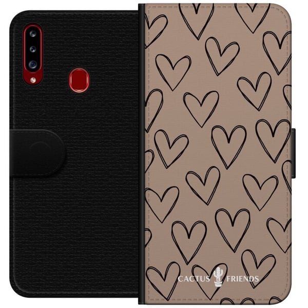 Kompatibelt Plånboksfodral till Samsung Galaxy A20s Cactus and Friends - Earthy Sketch Hearts