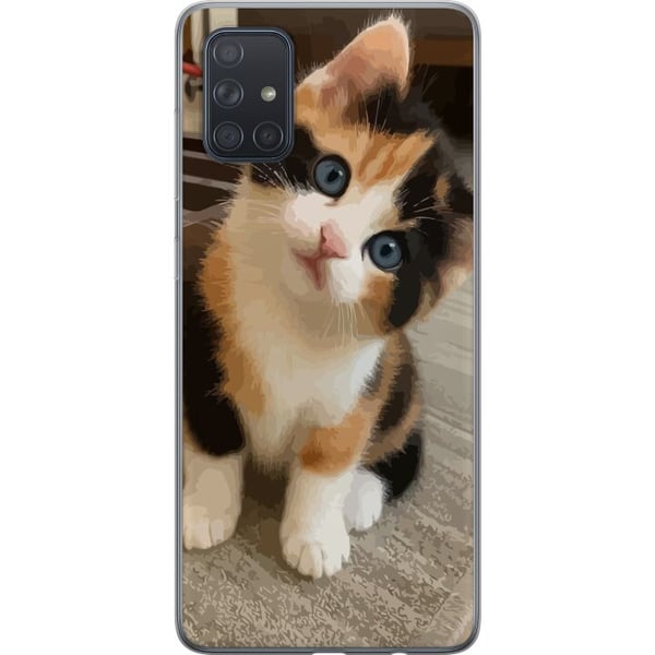 Kompatibelt Mobildeksel til Samsung Galaxy A71 Trefarget kattunge med blå øyne, søtt innendørsmiljø og sjarmerende uttrykk, perfekt for alle som like Kompatibelt Mobildeksel til Samsung Galaxy A71 Trefarget kattunge med blå øyne, søtt innendørsmiljø og sjarmerende uttrykk, perfekt for alle som like