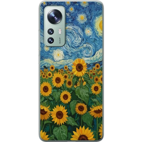 Yhteensopiva Puhelinkuori Xiaomi 12 Auringonkukkapeltotaide – Van Goghin inspiroima maalaus tähtikirkkaalla taivaalla