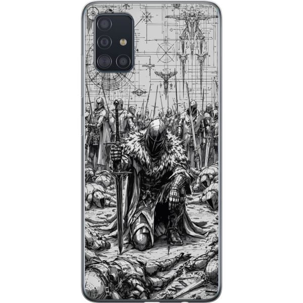 Kompatibel Mobilcover til Samsung Galaxy A51 Middelalderlig ridder slagmark kriger ridder rustning episk slagmark sort-hvid fantasy kriger motiv plak