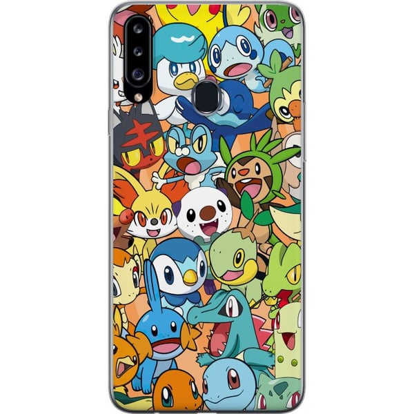 Kompatibelt Mobilskal till Samsung Galaxy A20s Pokémon design – Pikachu collage i färgstark illustration för samlare