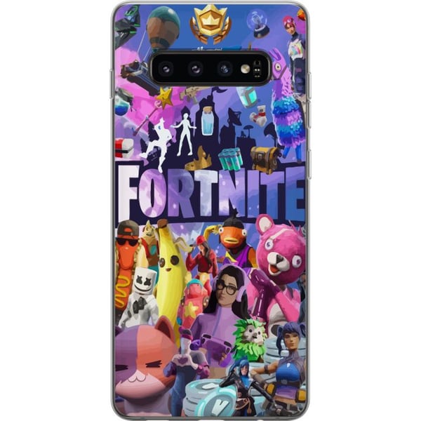 Kompatibelt Mobildeksel til Samsung Galaxy S10 Fortnite-kollasj med karakterer, Victory Royale og loot - fargerik Fortnite-design med skins og ikonis