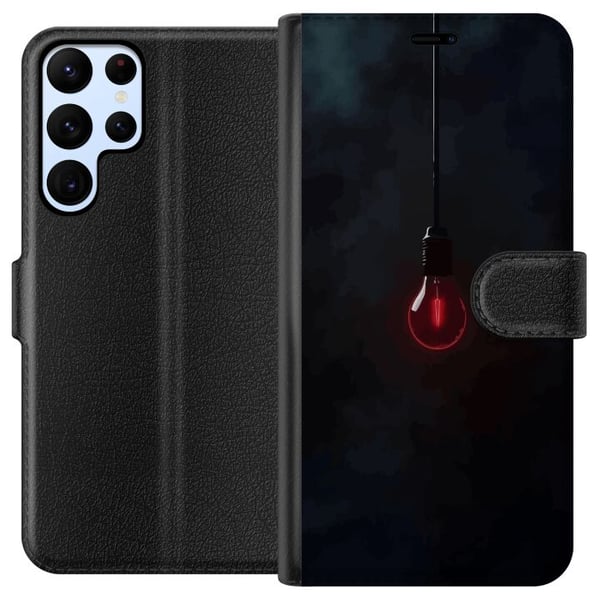 Yhteensopiva Lompakkokotelo Samsung Galaxy S22 Ultra 5G Tummanpunainen hehkulamppu tummassa ympäristössä, elegantti futuristinen muotoilu taiteellise
