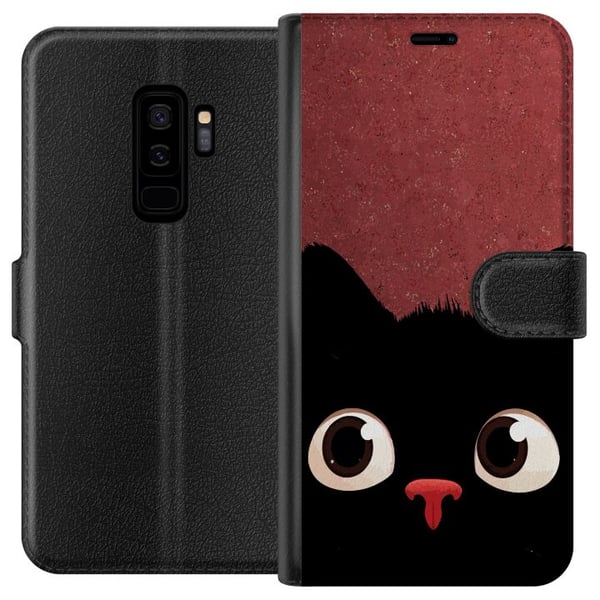 Kompatibelt Plånboksfodral till Samsung Galaxy S9+ Minimalistisk svart katt med stora ögon – charmigt djurmotiv i modern grafisk stil Kompatibelt Plånboksfodral till Samsung Galaxy S9+ Minimalistisk svart katt med stora ögon – charmigt djurmotiv i modern grafisk stil