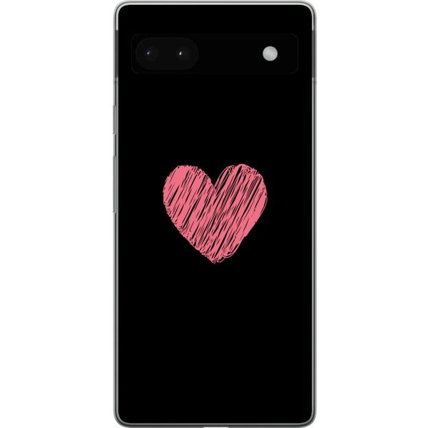 Yhteensopiva Puhelinkuori Google Pixel 6a Käsin piirretty vaaleanpunainen sydän mustalla minimalistisella taustalla Yhteensopiva Puhelinkuori Google Pixel 6a Käsin piirretty vaaleanpunainen sydän mustalla minimalistisella taustalla