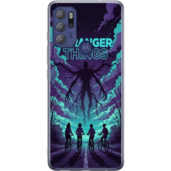 Kompatibel Mobilcover til Motorola Moto G60S Stranger Things-inspireret fantasyillustration med mørkt monster, cyklende børn og dramatisk rød himmel,