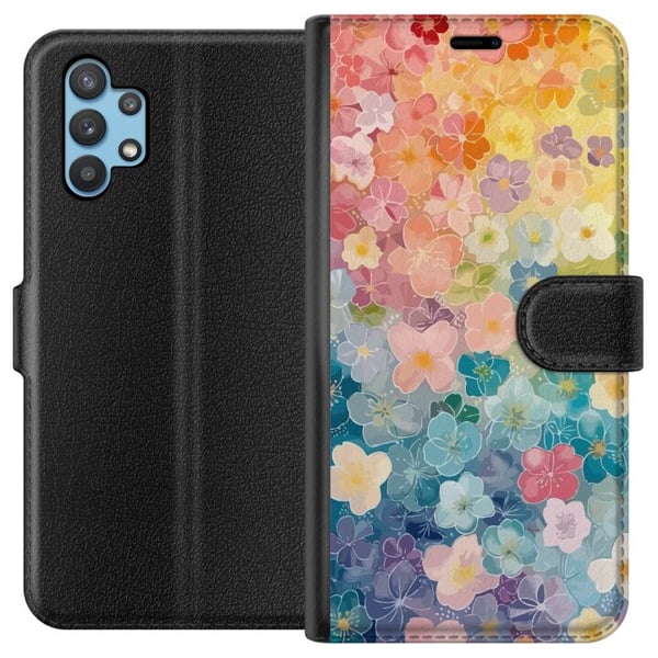 Kompatibelt Plånboksfodral till Samsung Galaxy A32 5G Småblomster Kompatibelt Plånboksfodral till Samsung Galaxy A32 5G Småblomster