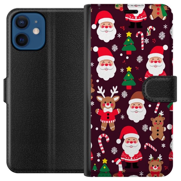 Kompatibelt Lommeboketui til Apple iPhone 12 Merry Squad julemønster med nisser, reinsdyr og pepperkaker, søt vinterdesign i tegneseriestil