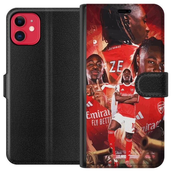 Kompatibelt Plånboksfodral till Apple iPhone 11 Arsenal collage design – Eberechi Eze i röd tröja flera illustrationer
