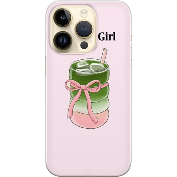 Kompatibel Mobilcover til Apple iPhone 14 Pro Matcha Girl-illustration – kawaii-inspireret te-design med lyserød sløjfe