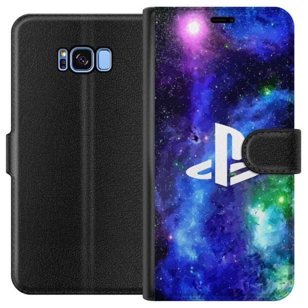 Kompatibelt Plånboksfodral till Samsung Galaxy S8 Playstation logotyp mot galaxbakgrund kosmisk gamingdesign för gamers och konsolfans Kompatibelt Plånboksfodral till Samsung Galaxy S8 Playstation logotyp mot galaxbakgrund kosmisk gamingdesign för gamers och konsolfans