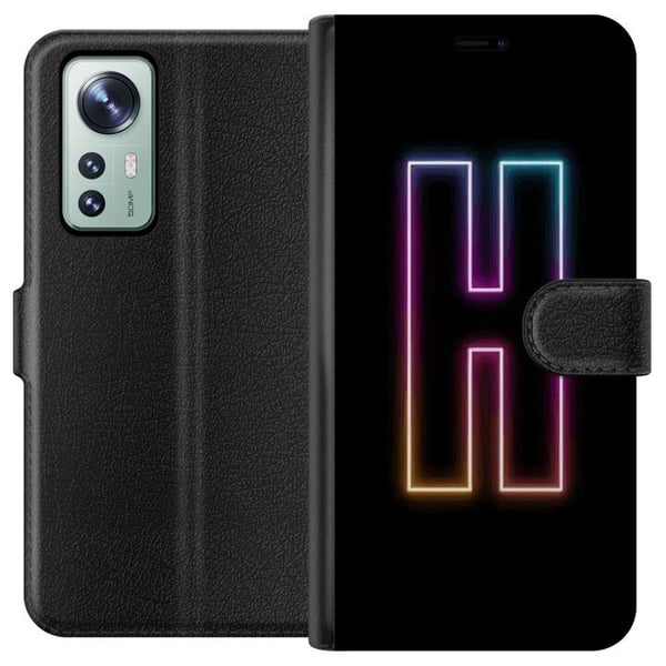 Yhteensopiva Lompakkokotelo Xiaomi 12 Minimalistinen neonkirjain H värinvaihtavassa valossa mustaa taustaa vasten Yhteensopiva Lompakkokotelo Xiaomi 12 Minimalistinen neonkirjain H värinvaihtavassa valossa mustaa taustaa vasten