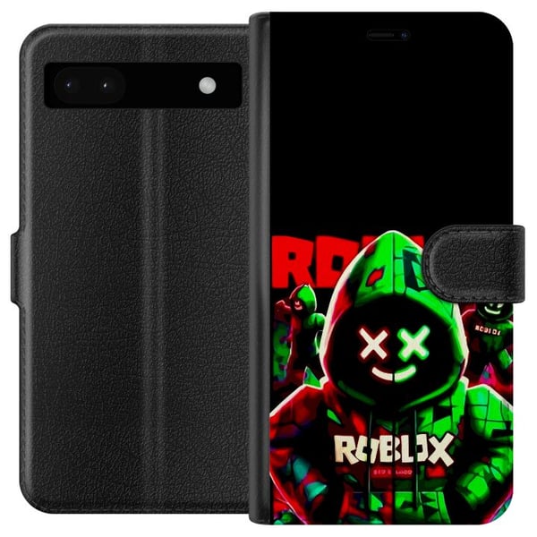 Yhteensopiva Lompakkokotelo Google Pixel 6a Roblox Shadow Squad -designi tummalla, neonhenkisellä tyylillä, jossa on vihreitä ja punaisia kontrasteja