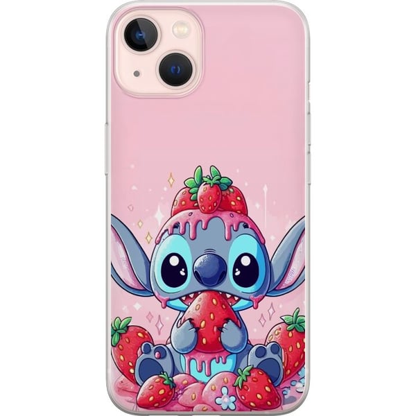 Kompatibelt Mobildeksel til Apple iPhone 13 Stitch Strawberry Love – søtt motiv med blå figur og jordbær i rosa pastelltema Kompatibelt Mobildeksel til Apple iPhone 13 Stitch Strawberry Love – søtt motiv med blå figur og jordbær i rosa pastelltema