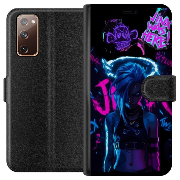 Kompatibelt Plånboksfodral till Samsung Galaxy S20 FE Arcane Jinx poster League of Legends LoL graffiti neon anime Netflix gaming character fanart de