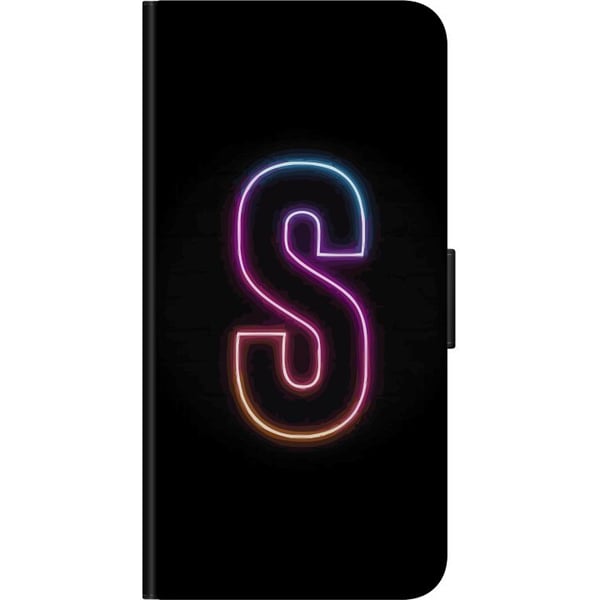 Kompatibelt Lommeboketui til OnePlus 9 Pro Neonbokstaven S i rosa og blå toner mot mørk bakgrunn i retrofuturistisk design