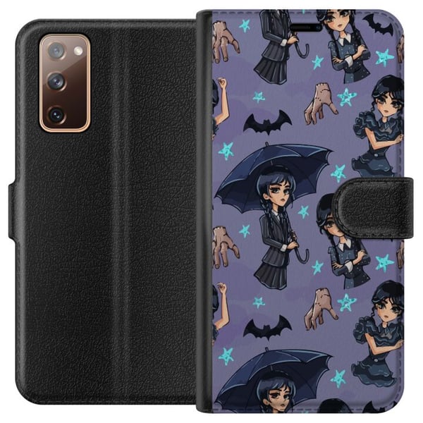 Kompatibel Tegnebogsetui til Samsung Galaxy S20 FE Wednesday Addams tegneserieplakat gotisk Netflix-serie flagermus hånd Thing lilla baggrund sødt de