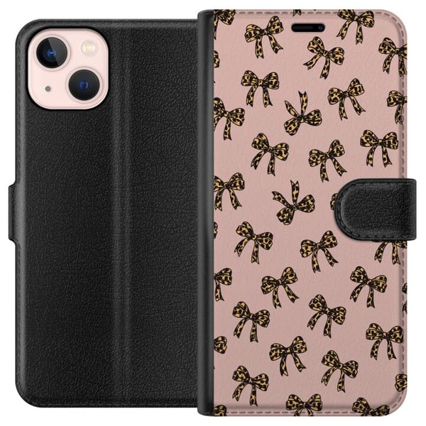 Yhteensopiva Lompakkokotelo Apple iPhone 13 Leopardikuvioiset rusetit vaaleanpunainen tausta muoti tyttömäinen söpö retrokuvio muoti kuvio tyylikäs s