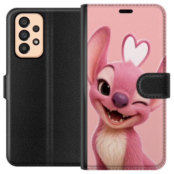 Yhteensopiva Lompakkokotelo Samsung Galaxy A33 5G Vaaleanpunainen enkelihahmo vilkkuu, söpö muotoilu, jossa on sydän, rakkautta, leikkisyyttä ja sulo
