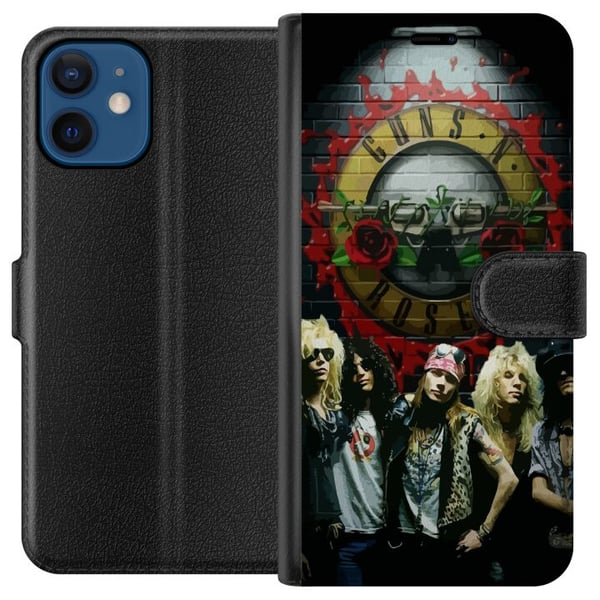 Yhteensopiva Lompakkokotelo Apple iPhone 12 mini Guns N' Roses -yhtye logon edessä, klassinen rock-aihe aidolla 80-luvun tunnelmalla
