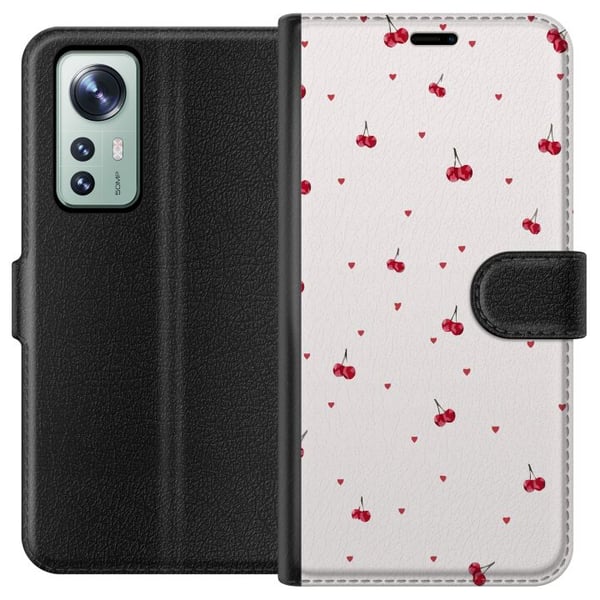 Yhteensopiva Lompakkokotelo Xiaomi 12 Kirsikoita ja sydämiä valkoisella taustalla suloinen romanttinen design minimalistisella tunnelmalla ja pehmeil Yhteensopiva Lompakkokotelo Xiaomi 12 Kirsikoita ja sydämiä valkoisella taustalla suloinen romanttinen design minimalistisella tunnelmalla ja pehmeil