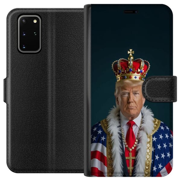 Kompatibelt Plånboksfodral till Samsung Galaxy S20+ Porträtt av Donald Trump klädd som kung med krona och mantel i USA-flaggan, symbolisk och provoce Kompatibelt Plånboksfodral till Samsung Galaxy S20+ Porträtt av Donald Trump klädd som kung med krona och mantel i USA-flaggan, symbolisk och provoce