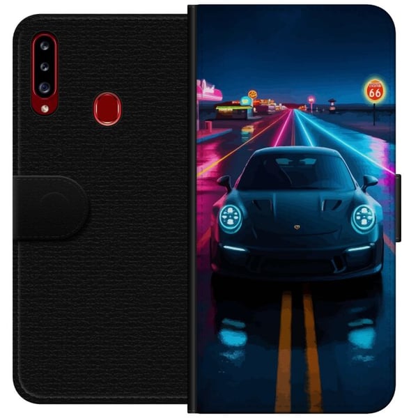 Kompatibelt Plånboksfodral till Samsung Galaxy A20s Neon Sports Car Racing Drift Fast