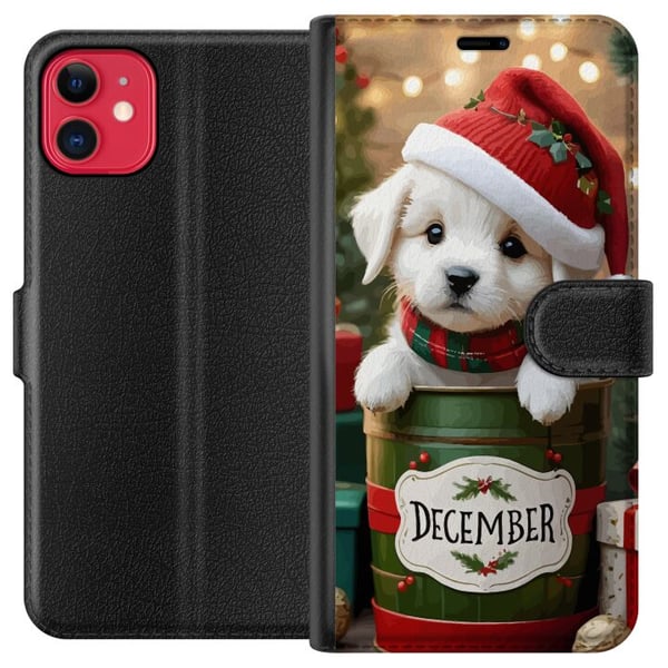 Kompatibelt Plånboksfodral till Apple iPhone 11 December valp jul söt hund tomteluva cosy christmas puppy festive snow lights adorable holiday poster Kompatibelt Plånboksfodral till Apple iPhone 11 December valp jul söt hund tomteluva cosy christmas puppy festive snow lights adorable holiday poster