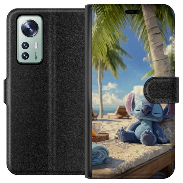 Yhteensopiva Lompakkokotelo Xiaomi 12 Disney Stitch -figuuri trooppisella rantamotiivilla