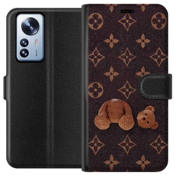 Kompatibel Tegnebogsetui til Xiaomi 12 Pro Grafisk monogrammønster med opsplittet bamse i kunstnerisk stil