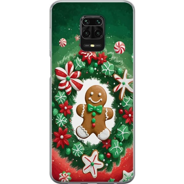 Kompatibel Mobilcover til Xiaomi Redmi Note 9S Peberkagekrans julemotiv med krans, peberkage og klassisk grøn-rød farvetone