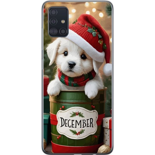 Kompatibel Mobilcover til Samsung Galaxy A51 December hvalp jul sød hund nissehue hyggelig jul hvalp festlig sne lys yndig ferie plakat