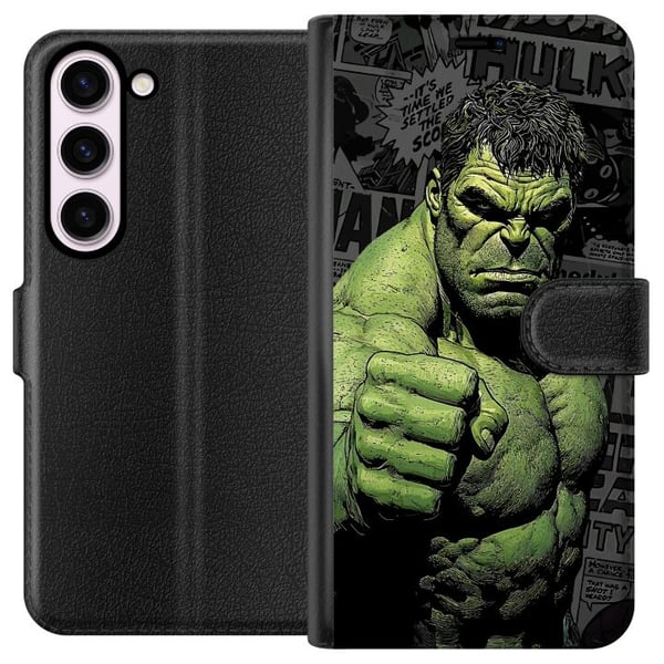 Yhteensopiva Lompakkokotelo Samsung Galaxy S23 Hulk-aihe sarjakuvatyyliin, voimakas design vihreän sävyillä Marvelin ja supersankarien faneille