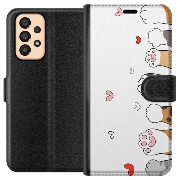Yhteensopiva Lompakkokotelo Samsung Galaxy A33 5G Suloiset kissantassut, joissa on sydämiä valkoisella taustalla, minimalistinen kawaii-aihe eläinten