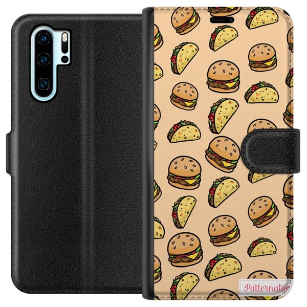 Yhteensopiva Lompakkokotelo Huawei P30 Pro Värikäs sarjakuvamainen design hampurilaisilla, tacoilla, sulatetulla juustolla, salaatilla, rapeilla kuor