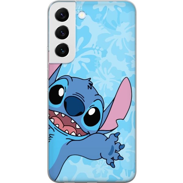 Kompatibelt Mobilskal till Samsung Galaxy S22 5G Stitch som sträcker sig fram i färgglad illustration med blommig bakgrund Kompatibelt Mobilskal till Samsung Galaxy S22 5G Stitch som sträcker sig fram i färgglad illustration med blommig bakgrund