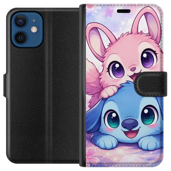 Kompatibelt Plånboksfodral till Apple iPhone 12 Söt kawaii-illustration med rosa och blå fantasidjur, stora ögon och mjuka färger, perfekt dekoration