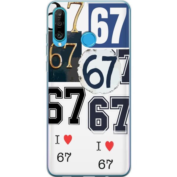 Kompatibelt Mobilskal till Huawei P30 lite 67 meme vintage numbers collage – retro 6-7 nummerdesign med klassiska typsnitt och vintage känsla