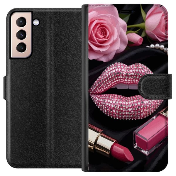 Yhteensopiva Lompakkokotelo Samsung Galaxy S21 vaaleanpunainen glitter huulet meikki timantit ruusut kynsilakka muoti glamour kauneus juliste vaalean Yhteensopiva Lompakkokotelo Samsung Galaxy S21 vaaleanpunainen glitter huulet meikki timantit ruusut kynsilakka muoti glamour kauneus juliste vaalean
