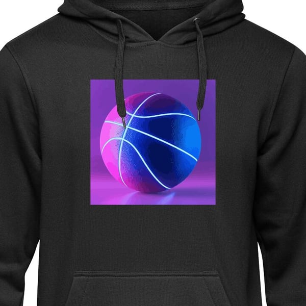 Barnehettegenser Basketballplakat neon basketball sport glødende lilla blå retro bane utøver idrett design kunst Svart 9-11 År